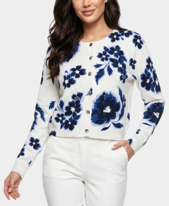 
Floral Cardigan w/ Beading in BLUE FLORAL view 1