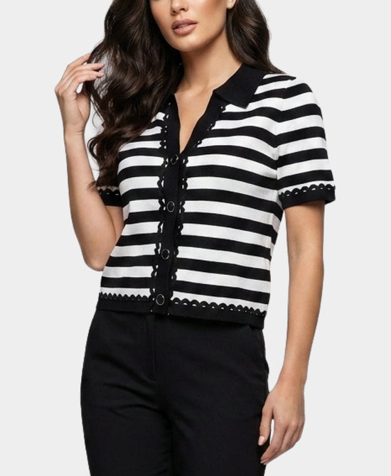 
Stripe Cardigan w/ Ric Rac Trim in BLACK/WHITE view 1