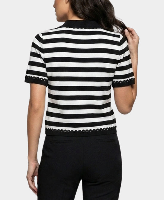 
Stripe Cardigan w/ Ric Rac Trim in BLACK/WHITE view 2