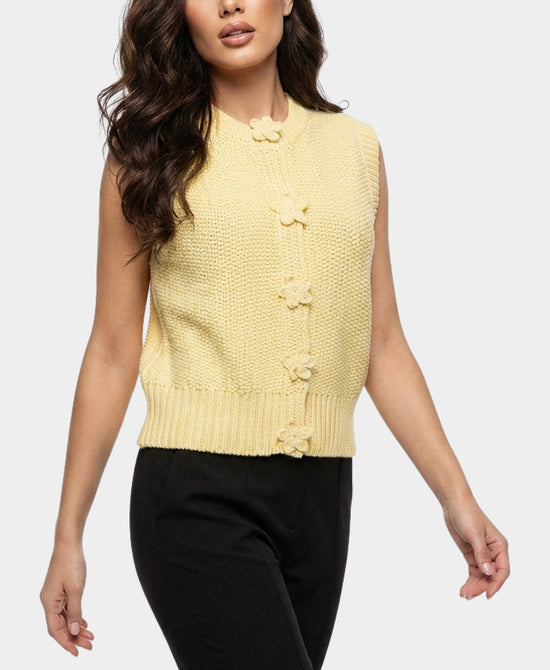 
Sweater Vest w/ Crochet Flowers in BUTTER YELLOW view 1