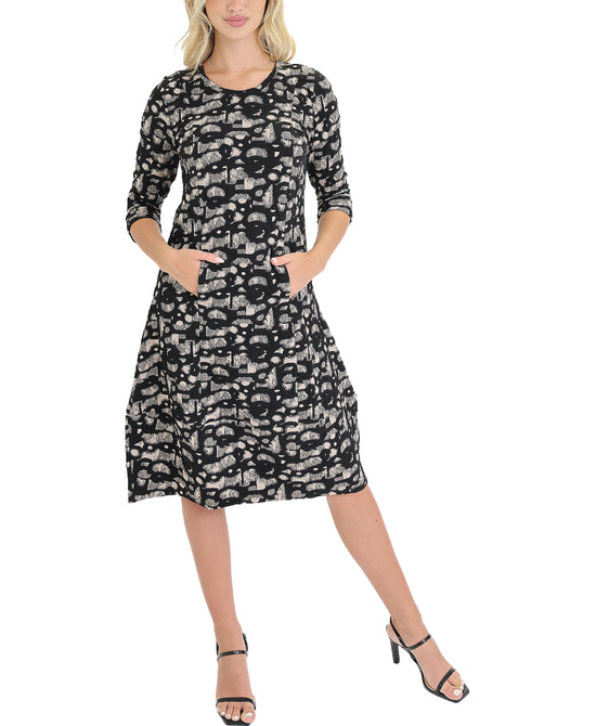 Abstract Print & Textured Knit Midi Dress view 1