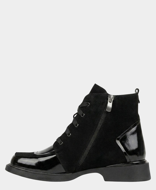 
Suede & Patent Leather Lace Up Bootie in BLACK view 2