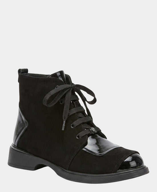 
Suede & Patent Leather Lace Up Bootie in BLACK view 1