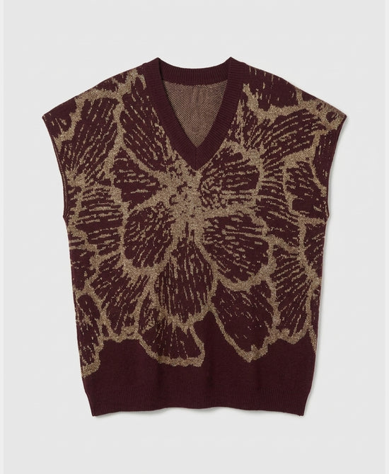 
Metallic Floral Sweater Vest in BURGUNDY/GOLD view 2