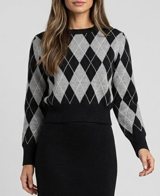 
Argyle Sweater w/ Black Trim in BLACK/GREY view 1