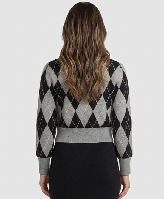 
Argyle Sweater w/ Grey Trim in BLACK/GREY view 2