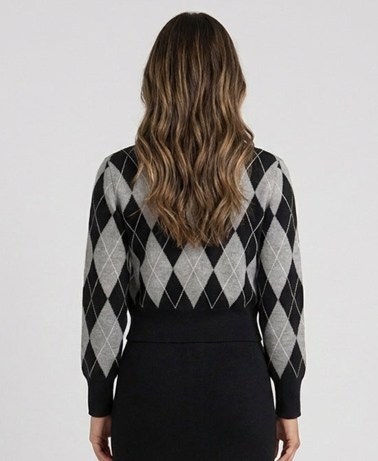 
Argyle Sweater w/ Black Trim in BLACK/GREY view 2
