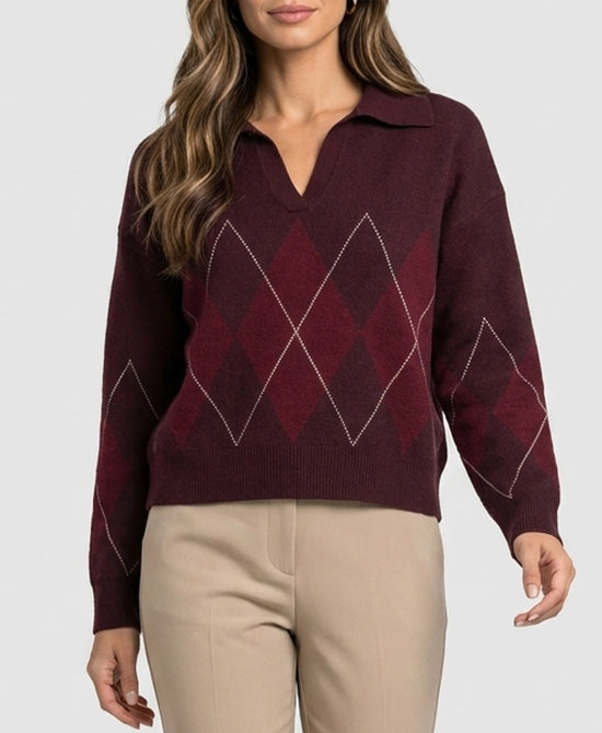 
Argyle Sweater in BURGUNDY MULTI view 1