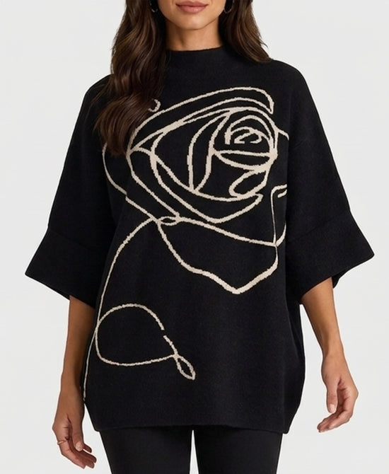 
Sweater w/ Intarsia Flower in BLACK view 1