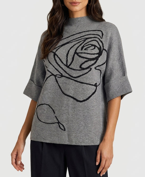 
Sweater w/ Intarsia Flower in GREY view 1