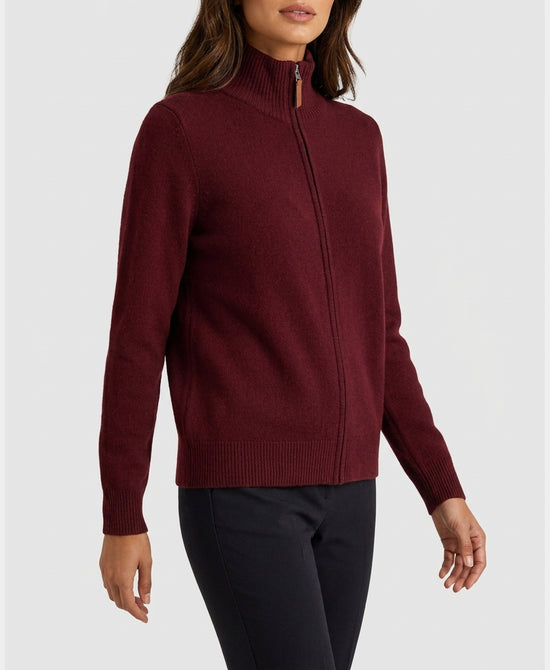
Cardigan Zip Up Sweater in BURGUNDY view 2
