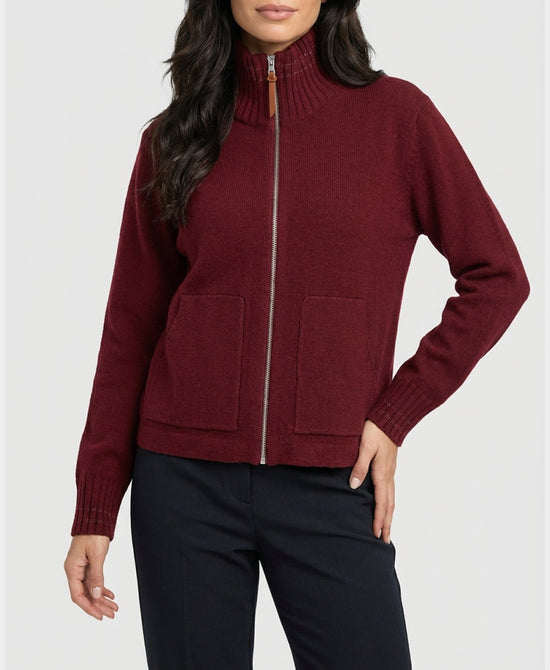 
Cardigan Zip Up Sweater in BURGUNDY view 1