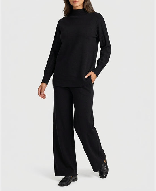 
Mock Neck Sweater & Knit Pants Set- 2 Pc Set in BLACK view 1