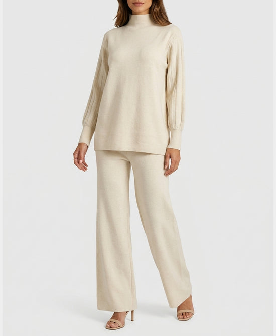 
Mock Neck Sweater & Knit Pants Set- 2 Pc Set in CREAM view 1