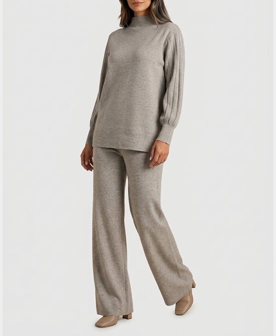 
Mock Neck Sweater & Knit Pants Set- 2 Pc Set in OATMEAL view 1