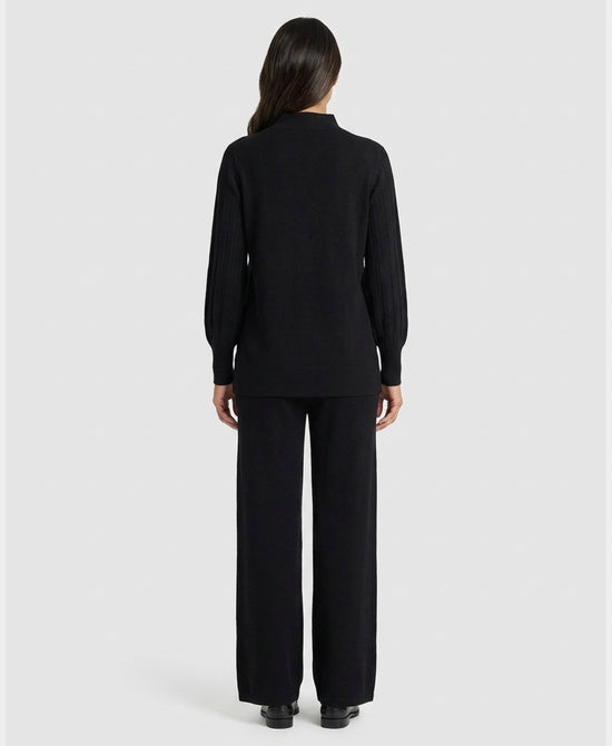 
Mock Neck Sweater & Knit Pants Set- 2 Pc Set in BLACK view 2
