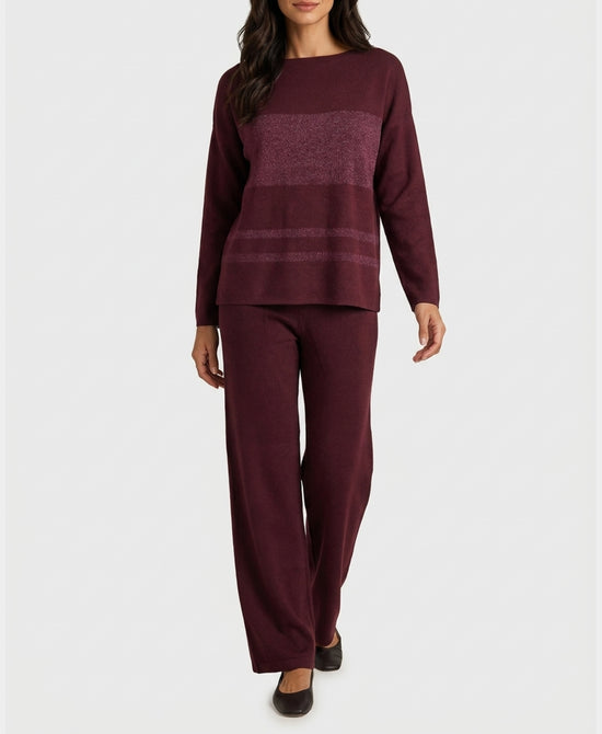 
Shimmer Stripe Sweater & Knit Pants Set- 2 Pc Set in BURGUNDY view 1