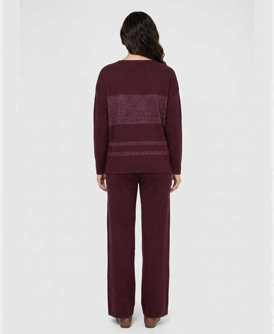 
Shimmer Stripe Sweater & Knit Pants Set- 2 Pc Set in BURGUNDY view 2