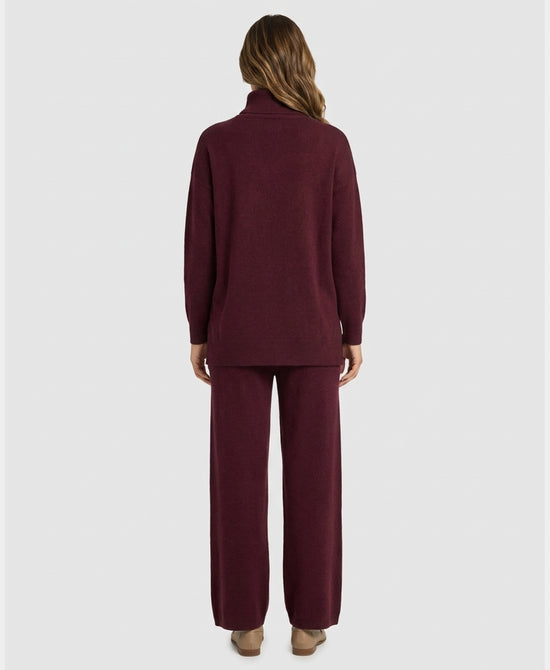 
Quarter Zip Sweater & Knit Pants Set- 2 Pc Set in BURGUNDY view 2