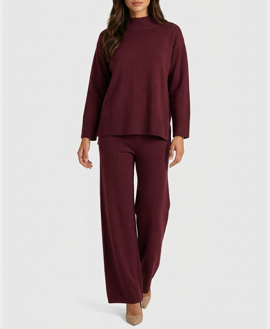 
Mock Neck Sweater & Knit Pants Set- 2 Pc Set in BURGUNDY view 1