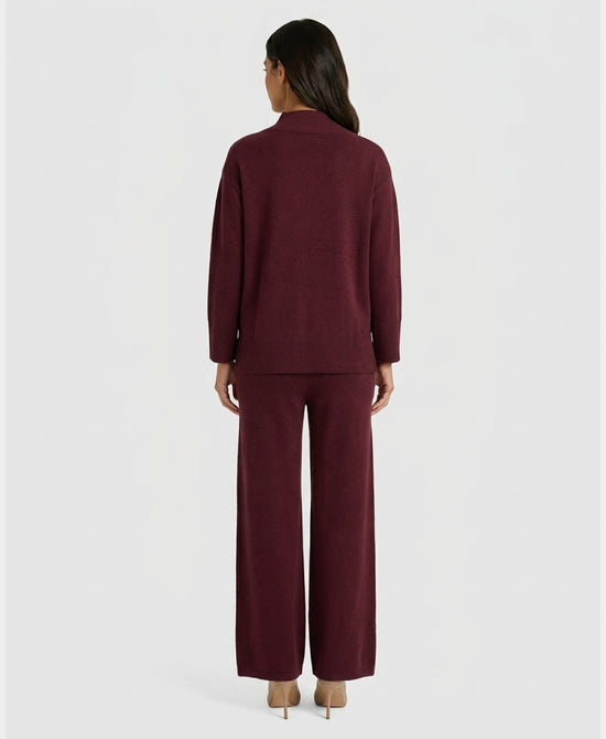 
Mock Neck Sweater & Knit Pants Set- 2 Pc Set in BURGUNDY view 2