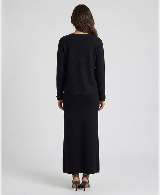 
Sweater & Knit Maxi Skirt w/ Gold Buttons- 2 Pc Set in BLACK view 2
