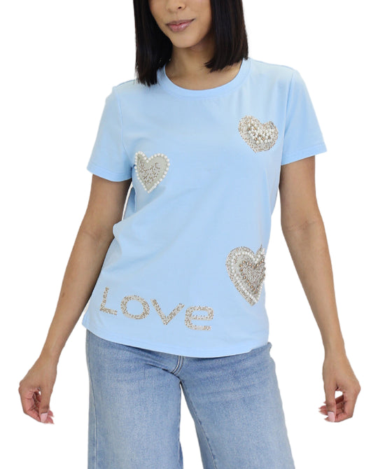 "Love" Heart Tee w/ Pearl & Rhinestones view 