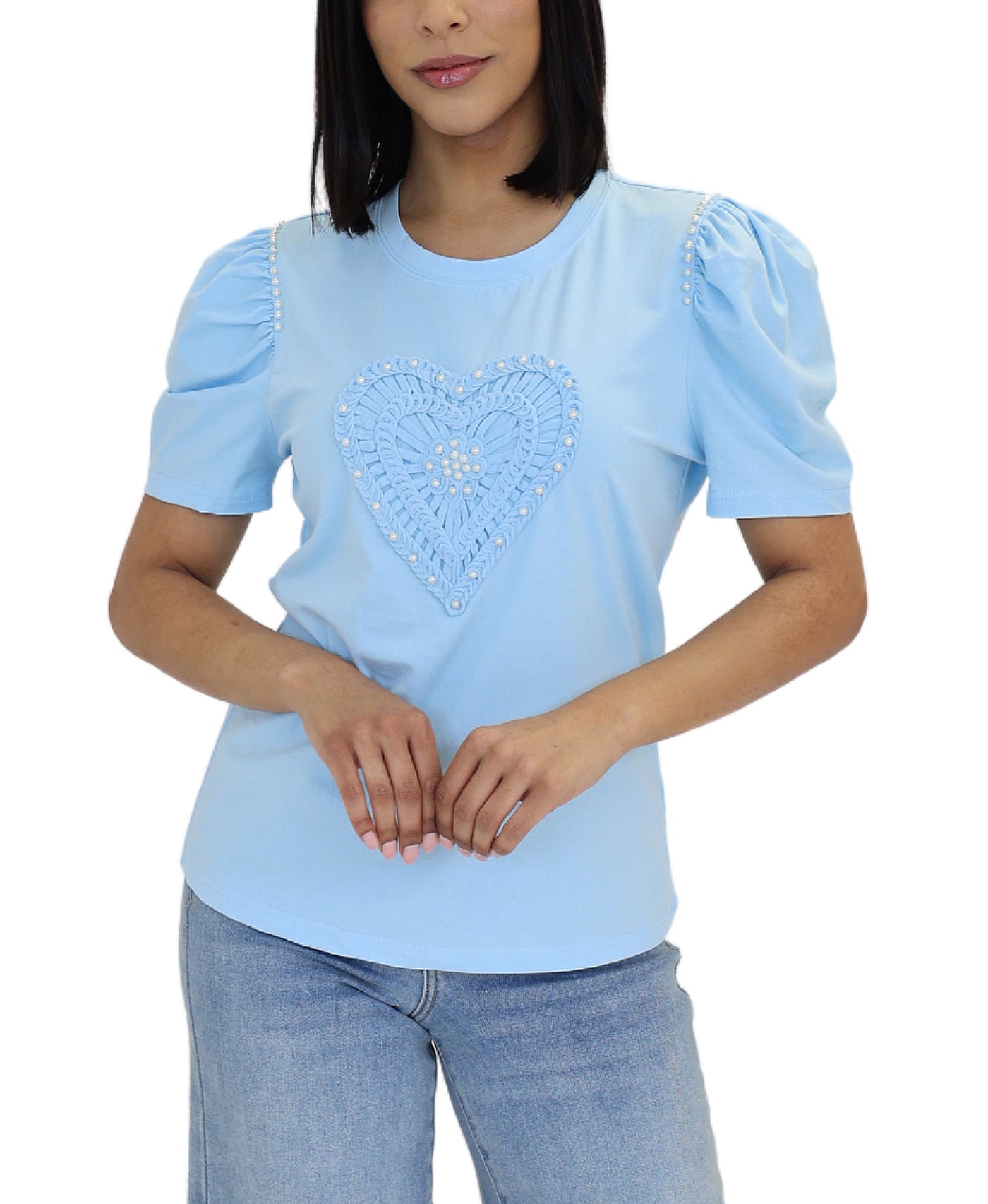 Puff Sleeve Heart Tee w/ Pearls view 1