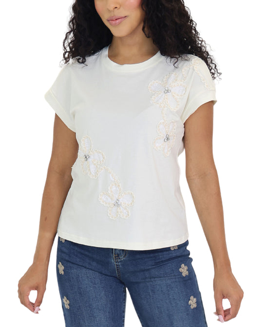 Tee w/ Lace & Rhinestones view 