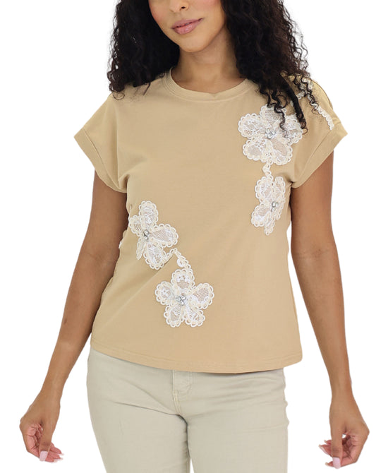 Tee w/ Lace & Rhinestones view 