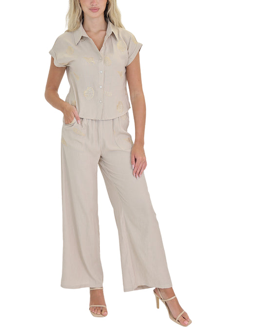 Embroidered Seashells Top & Pant Set - 2 Pc Set view 