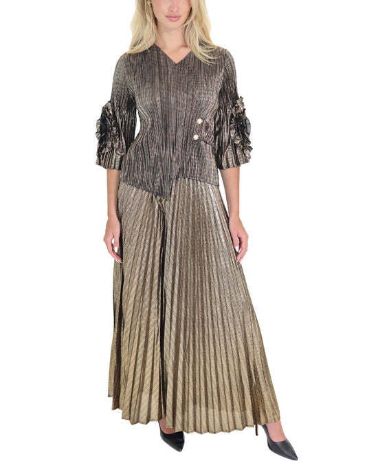 Metallic Crinkle Ruffle Top & Pleated Skirt Set - 2 Pc Set view 