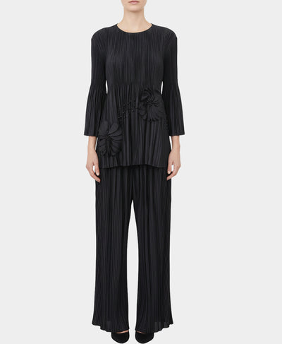 Pleated Top w/ Beading & Pants Set - 2 Pc Set image 1