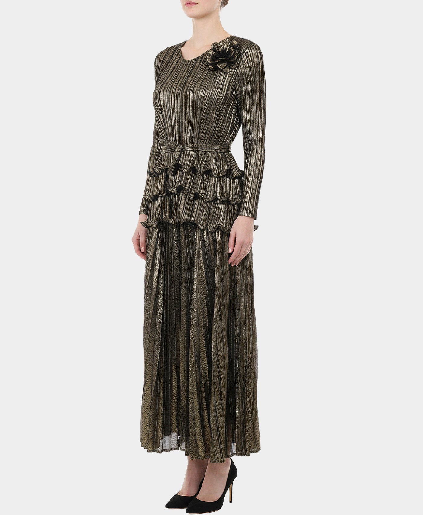 Metallic Plisse Ruffle Top & Pleated Pants Set - 2 Pc Set view 1