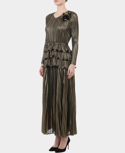 Metallic Plisse Ruffle Top & Pleated Pants Set - 2 Pc Set image 1