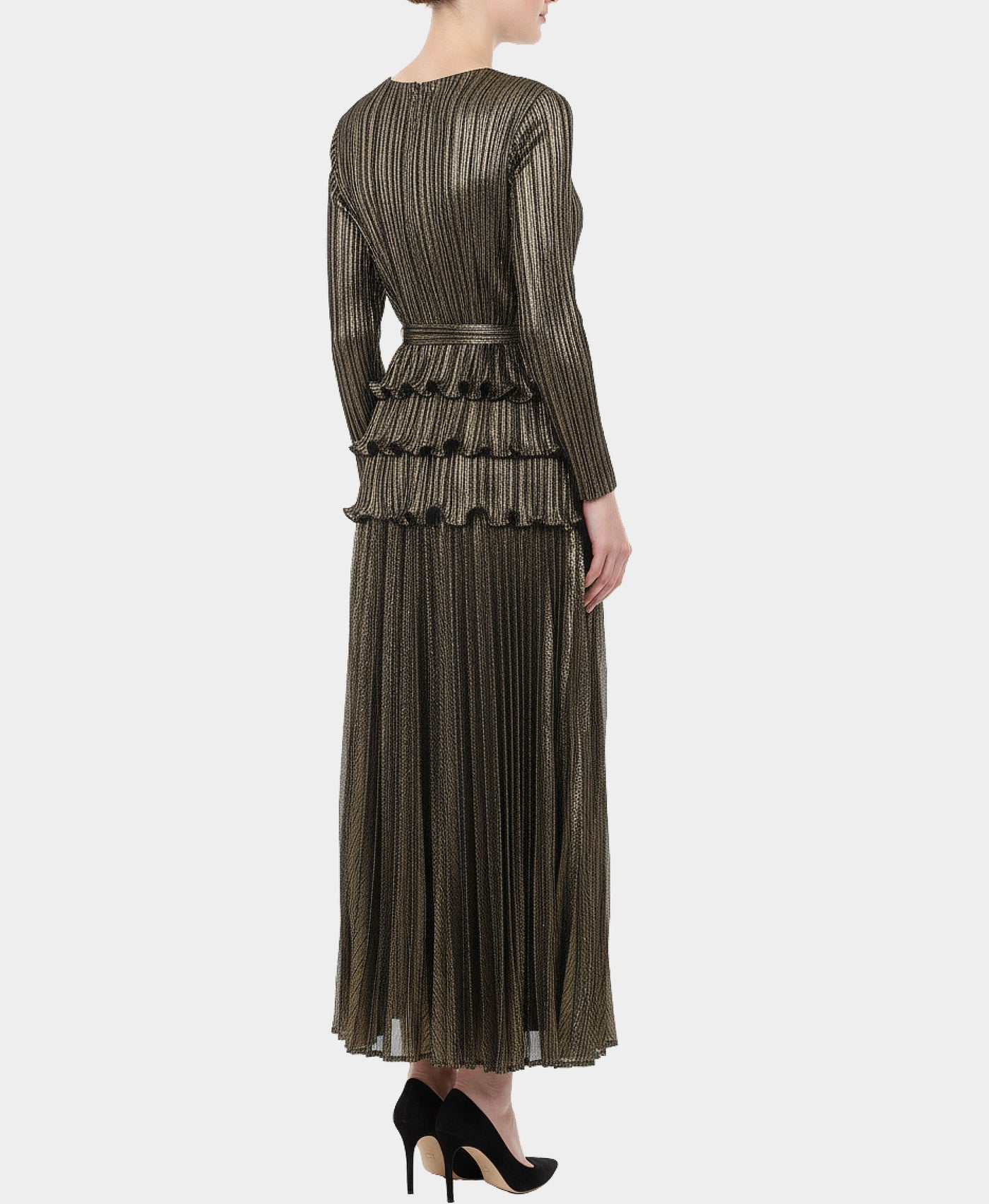 Metallic Plisse Ruffle Top & Pleated Pants Set - 2 Pc Set view 2