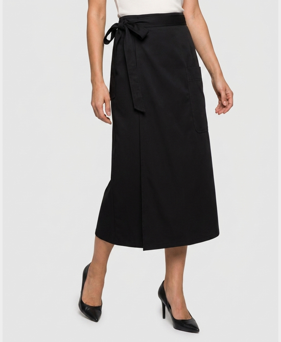 
Faux Wrap Midi Skirt in BLACK view 1
