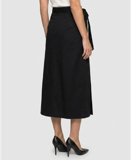
Faux Wrap Midi Skirt in BLACK view 2