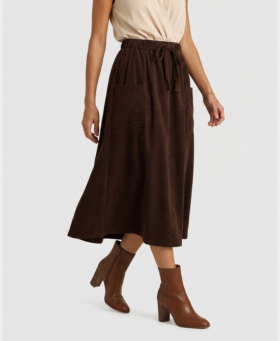 
Corduroy Maxi Skirt in BROWN view 1