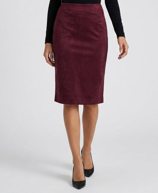 
Faux Suede Pencil Skirt in BURGUNDY view 1