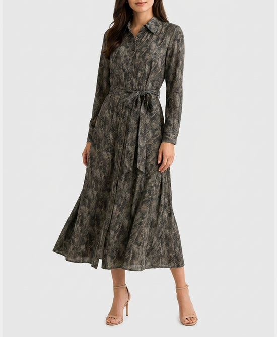 
Print Shirt Dress in GREEN view 1
