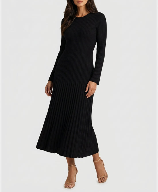 
Knit Pleated Maxi Dress in BLACK view 1