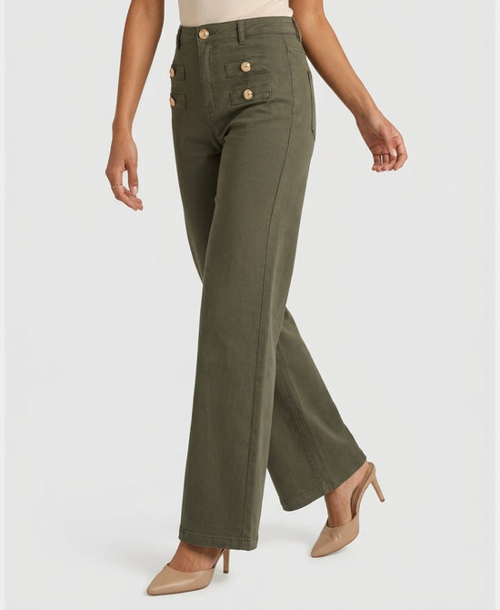 
Button Front Crop Jeans in OLIVE view 1