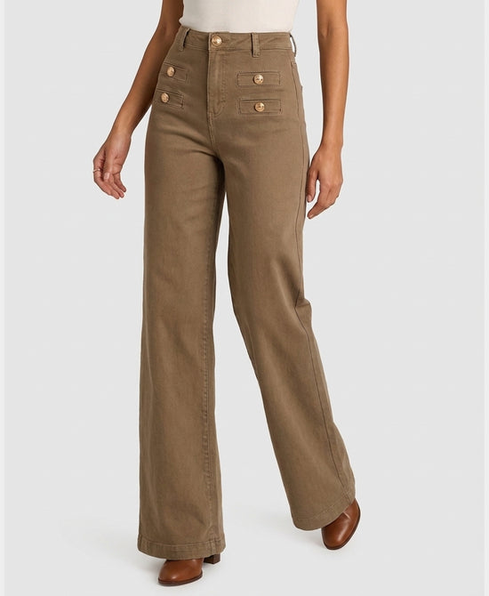 
Button Front Crop Jeans in BEIGE view 1
