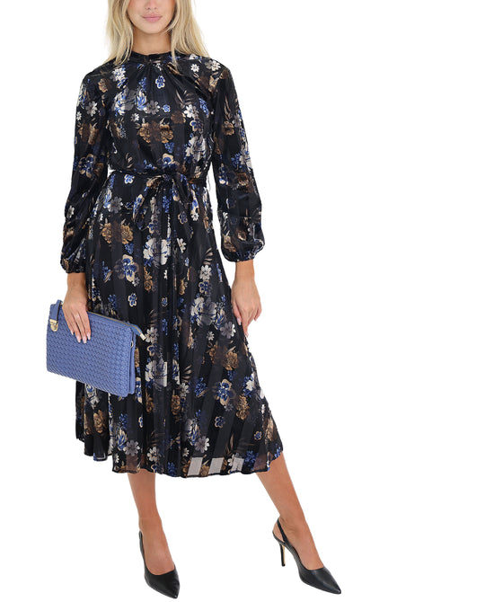 Floral Print Velvet Midi Dress view 