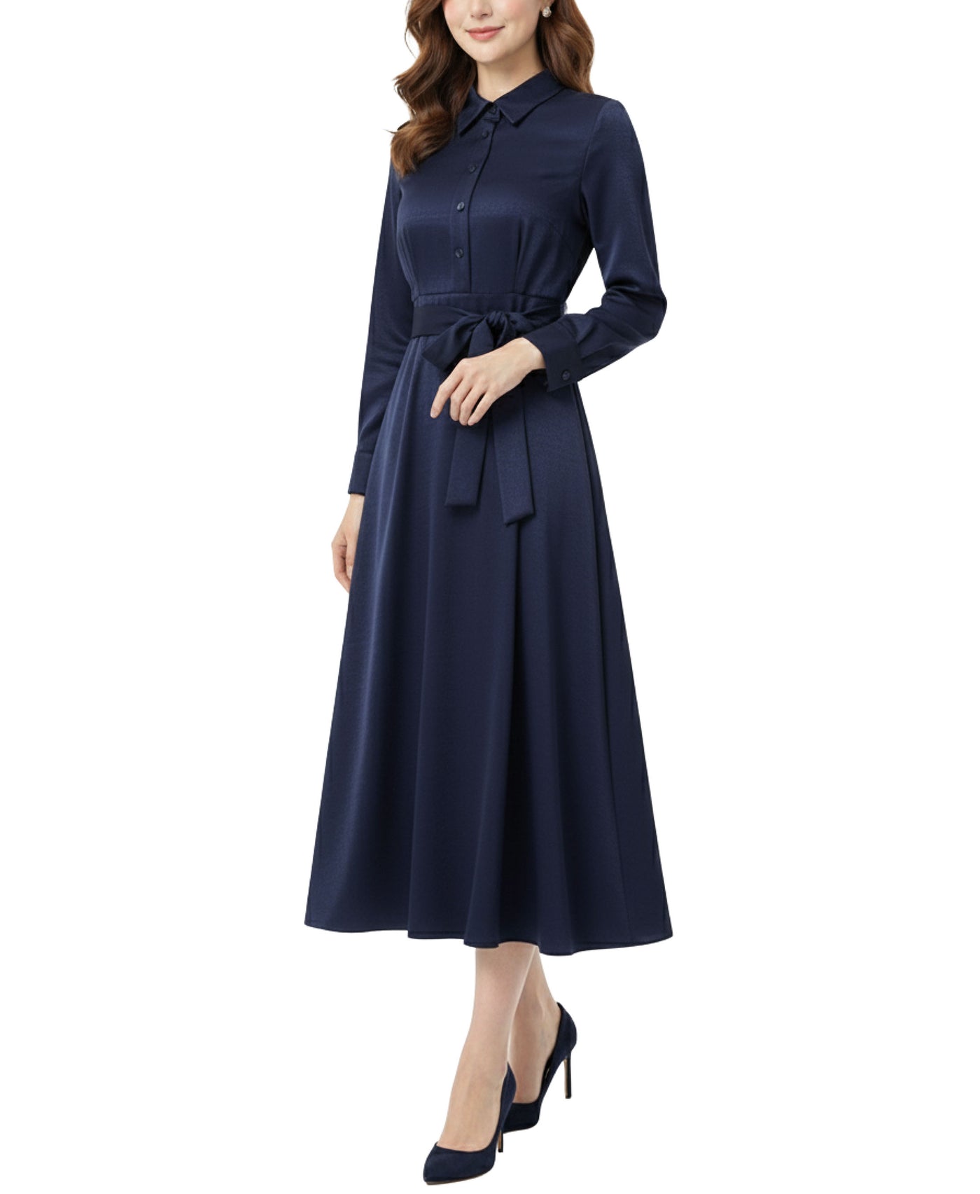 Satin Midi Shirt Dress view 1