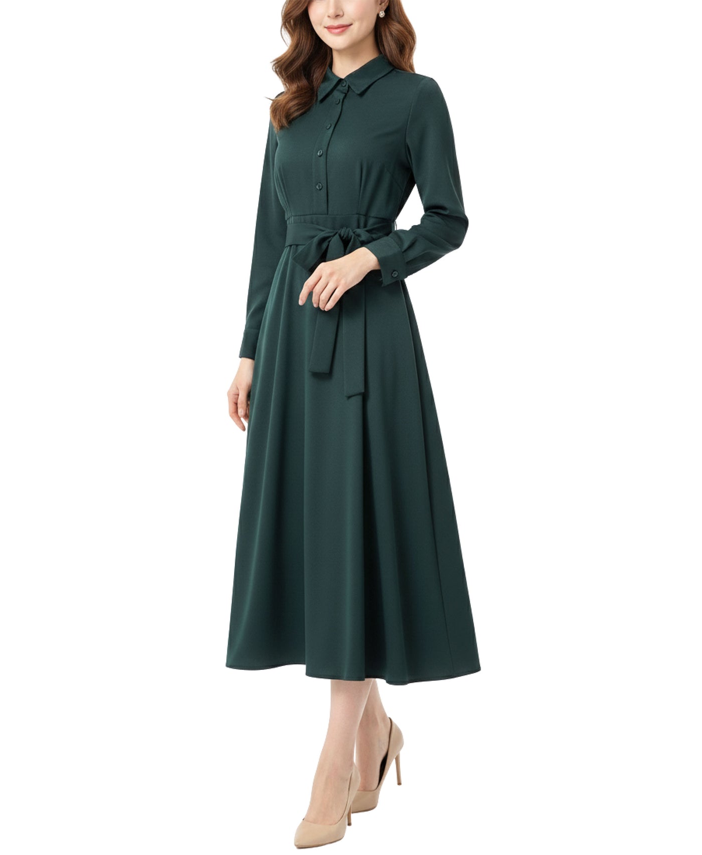 Satin Midi Shirt Dress view 1