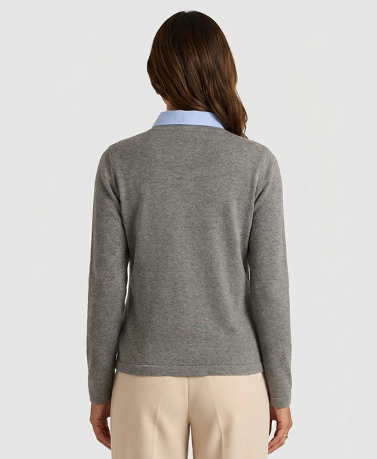 
Knit Top w/ Shirt Trim in GREY/BLUE view 2