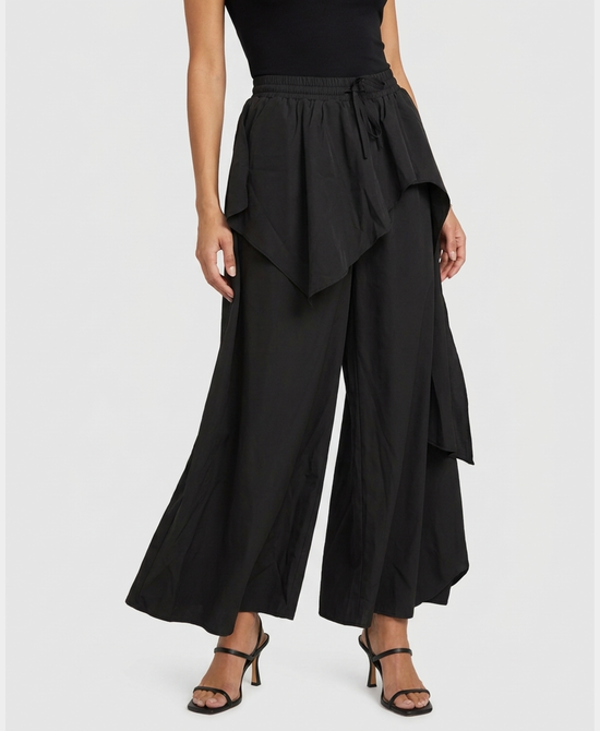 
Wide Leg Pants w/ Overlay Detail in BLACK view 1