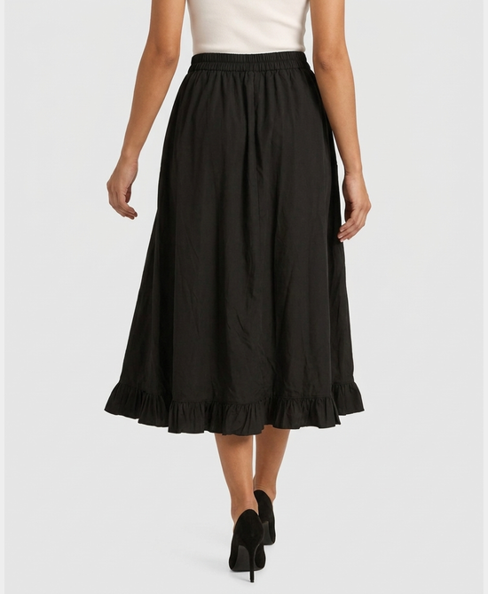
Midi Skirt w/ Ruffles in BLACK view 2